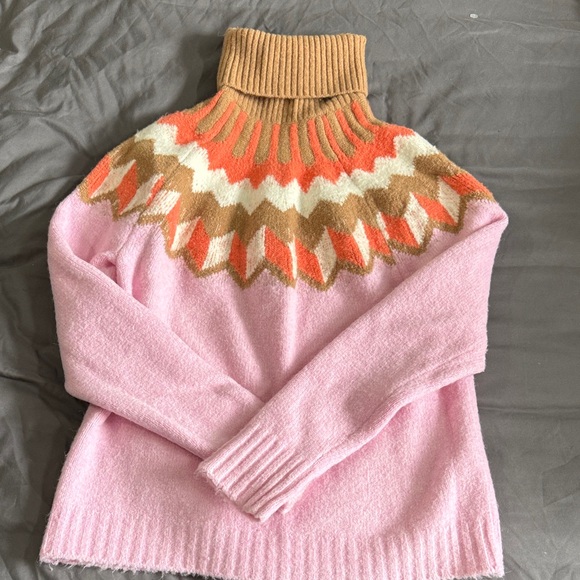 J. Crew Sweaters - J. Crew Pink and Orange Patterned Turtleneck Sweater